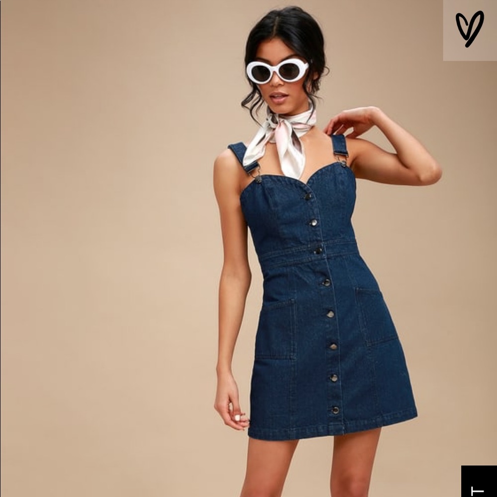 LUANNE DARK WASH BUTTON-UP DENIM OVERALL DRESS